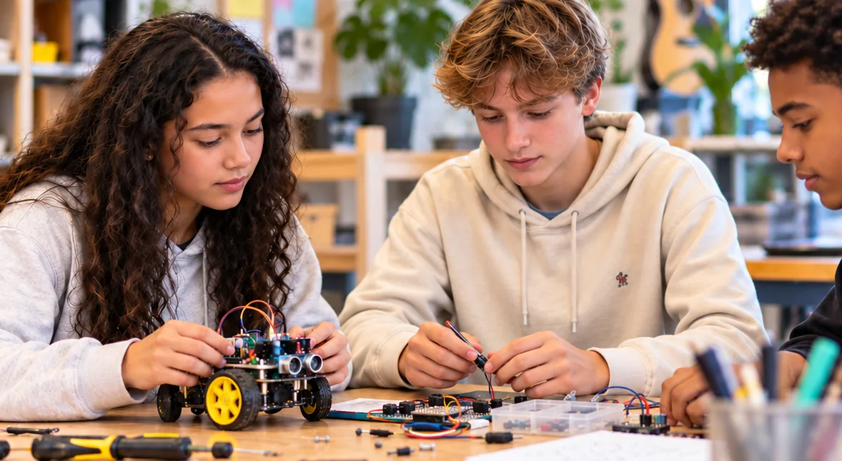 Leerlingen bouwen een robot tijdens een techniekactiviteit